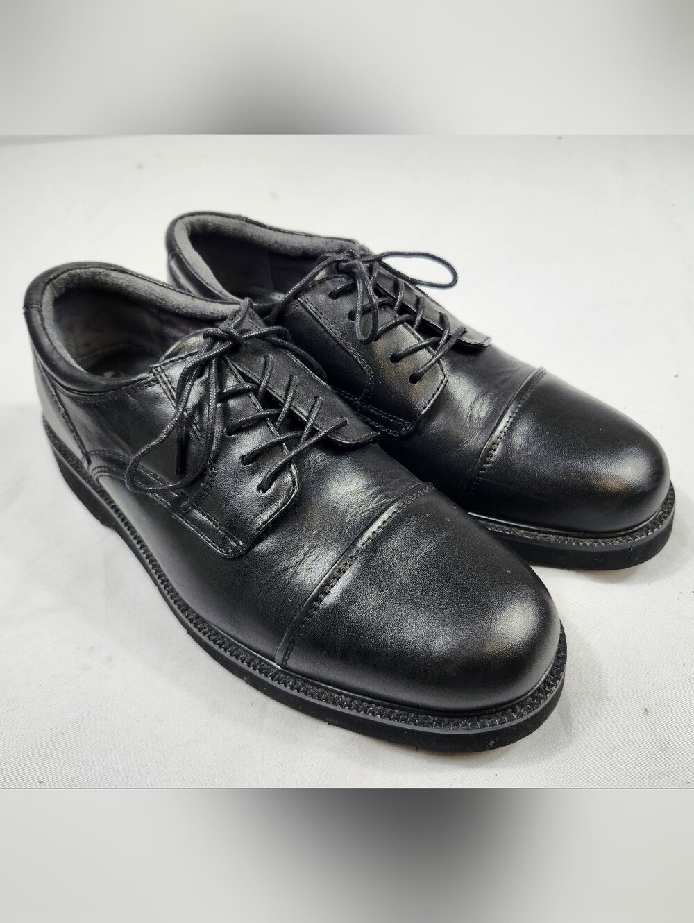Dockers Mens 9 M Black Leather Cap-Toe Derby Shoes Lace Up